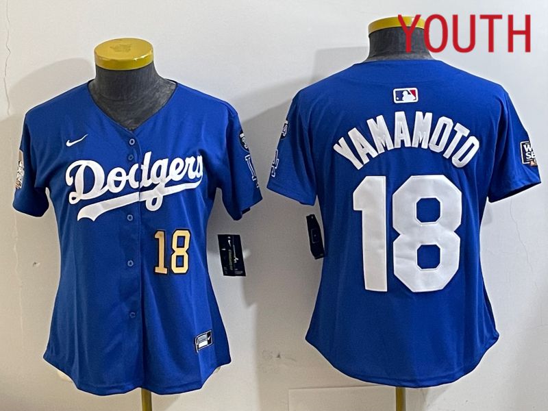 Youth Los Angeles Dodgers 18 Yamamoto Blue Game 2024 Nike MLB Jersey style 11218